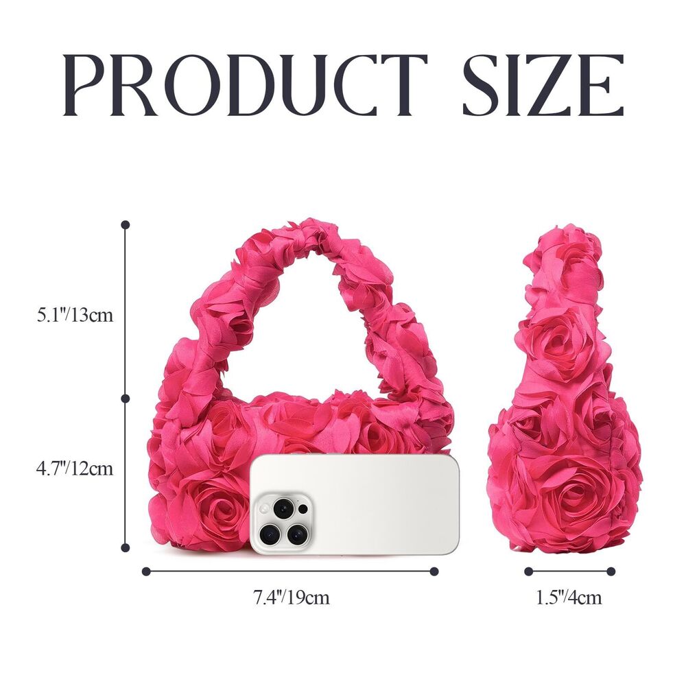 7283 Small Floral Top-Handle Handbags , Mini 3D Flower Evening Bag Elegant - Picture 3 of 6